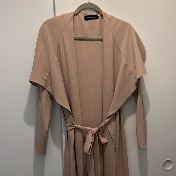 NAKED WARDROBE • TAN SHEER CHIC DRAPED TRENCH COAT • S/M - Picture 6 of 6
